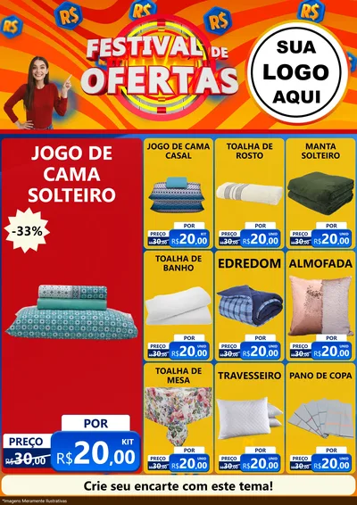 Modelo de Encarte para Encarte A4 Vertical com o tema Festival de Ofertas para Cama, Mesa e Banho