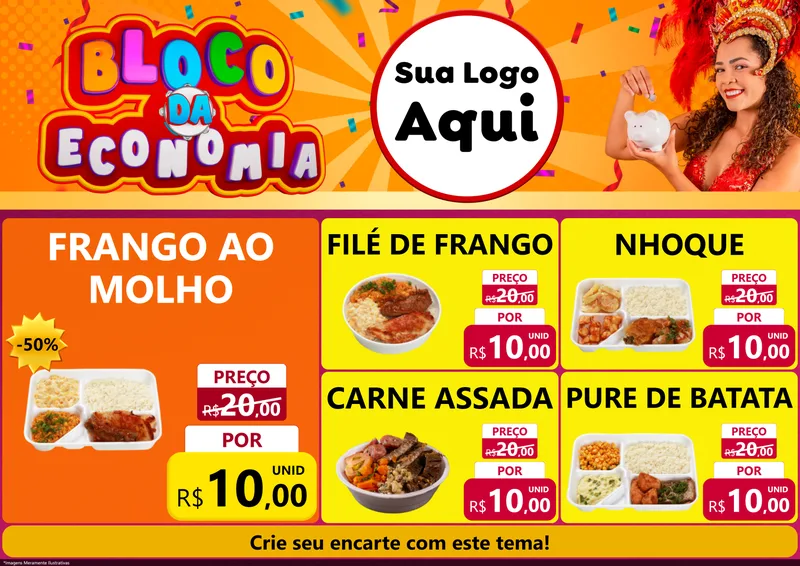 Modelo de Encarte para Encarte A4 Horizontal com o tema Bloco da Economia para Restaurante