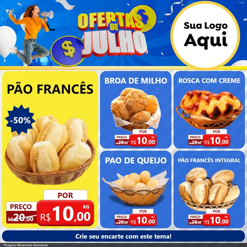 Modelo de Rede Social para Feed Facebook com o tema Ofertas de Julho para Padaria