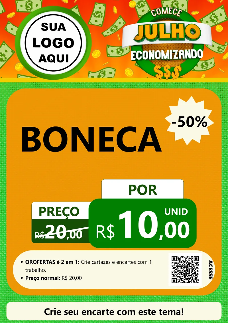 Modelo de Cartaz para Cartaz A4 Vertical com o tema Comece Julho Economizando para Brinquedos