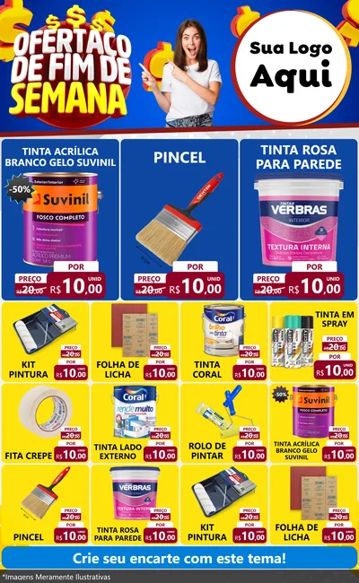 Modelo de Encarte para Encarte Grande com o tema Ofertaço de Fim de Semana para Tintas e Ferramentas