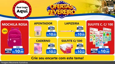 Modelo de TV para TV Horizontal com o tema Ofertas de Fevereiro para Papelaria