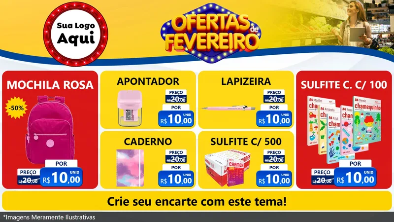 Modelo de TV para TV Horizontal com o tema Ofertas de Fevereiro para Papelaria