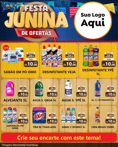 Modelo de Rede Social para Feed Instagram com o tema Festa Junina de Ofertas para Produtos de Limpeza