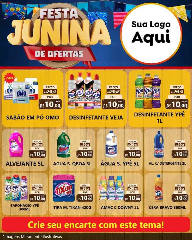 Modelo de Rede Social para Feed Instagram com o tema Festa Junina de Ofertas para Produtos de Limpeza