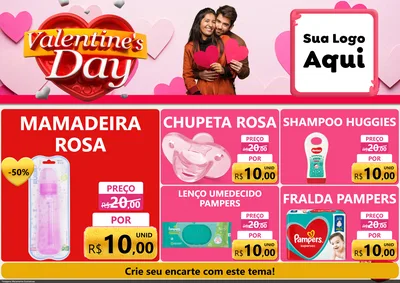 Modelo de Encarte para Encarte A4 Horizontal com o tema Valentine's Day para Bebês