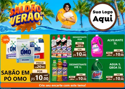 Modelo de Encarte para Encarte A4 Horizontal com o tema Saldão de Verão para Produtos de Limpeza