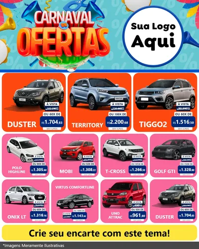 Modelo de Rede Social para Feed Instagram com o tema Carnaval de Ofertas para Concessionaria de Carros