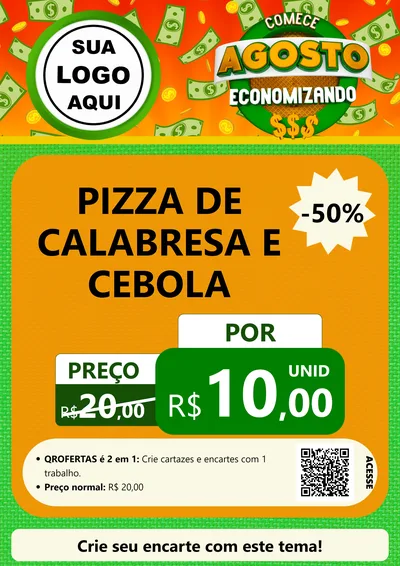 Modelo de Cartaz para Cartaz A4 Vertical com o tema Comece Agosto Economizando para Pizzaria