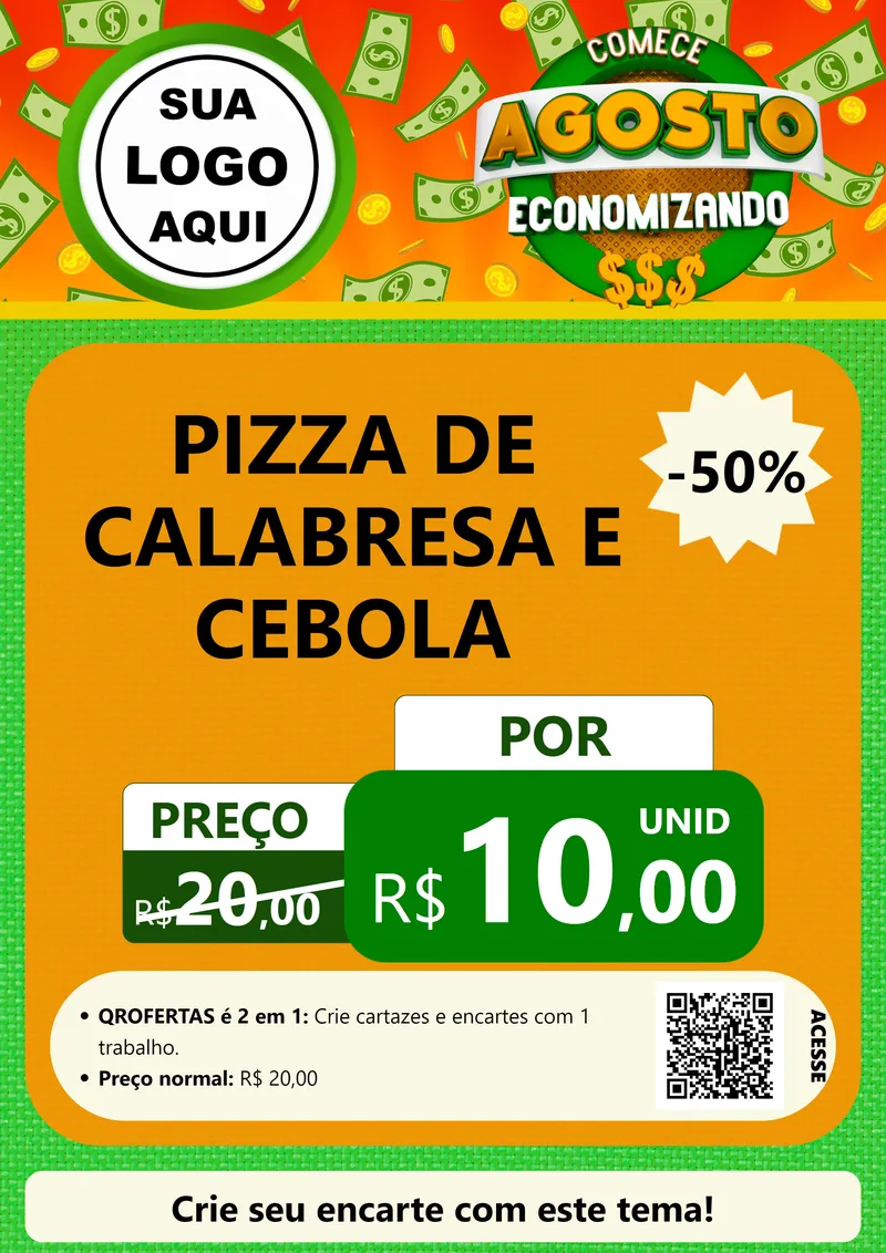 Modelo de Cartaz para Cartaz A4 Vertical com o tema Comece Agosto Economizando para Pizzaria