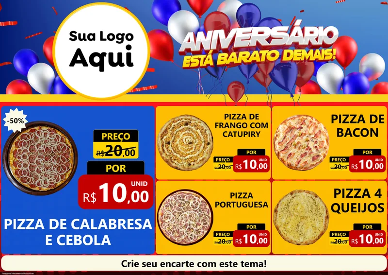 Modelo de Encarte para Encarte A4 Horizontal com o tema Aniversário para Pizzaria