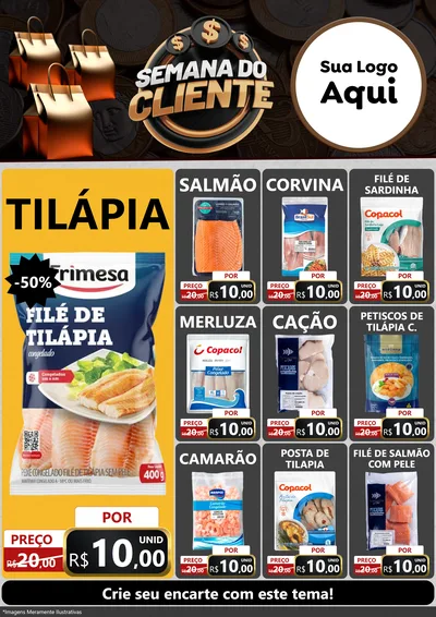Modelo de Encarte para Encarte A4 Vertical com o tema Semana do Cliente para Peixaria