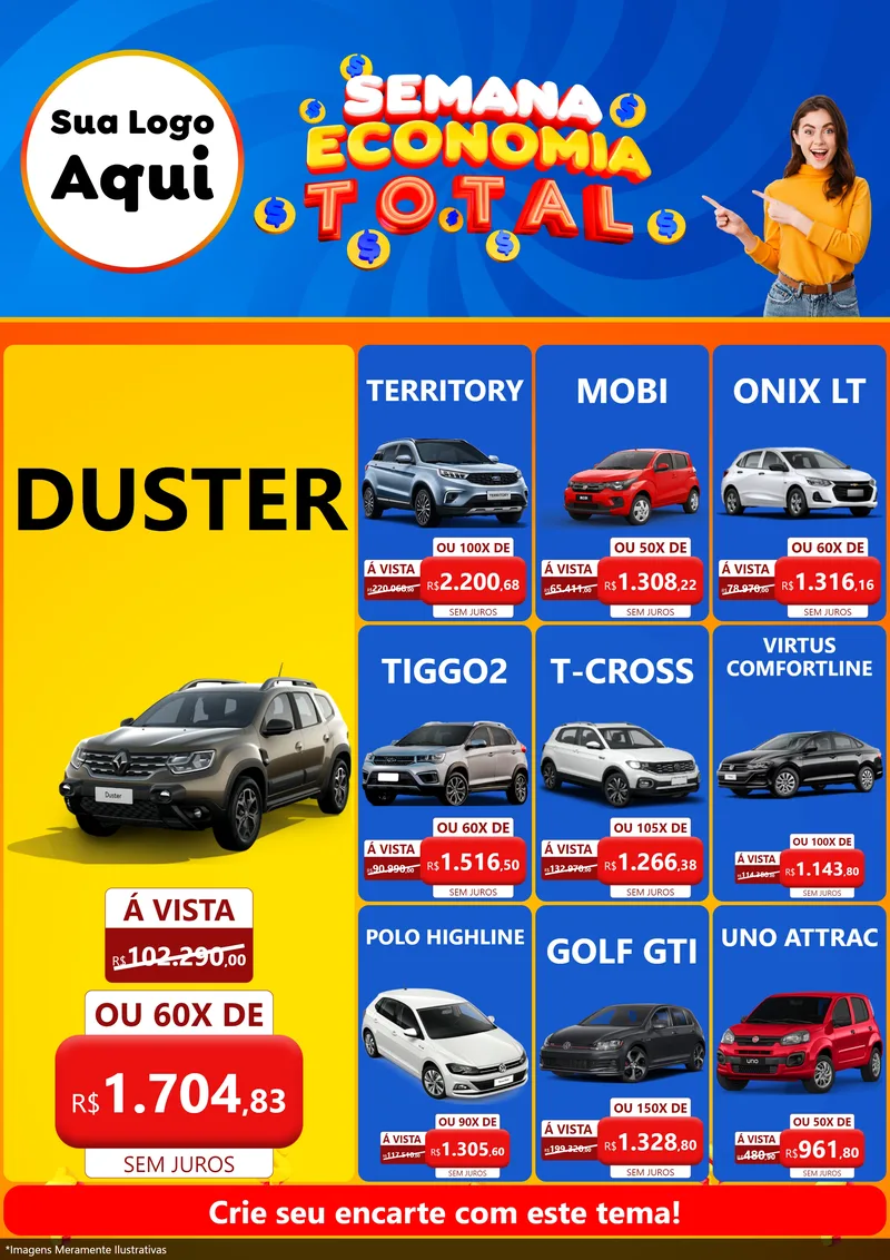 Modelo de Encarte para Encarte A4 Vertical com o tema Semana Economia Total para Concessionaria de Carros