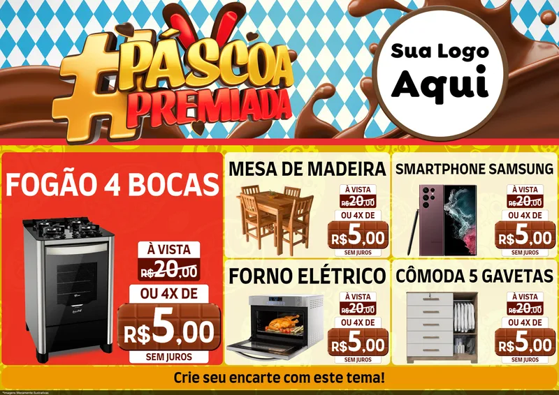 Modelo de Encarte para Encarte A4 Horizontal com o tema Páscoa Premiada para Móveis e Eletro