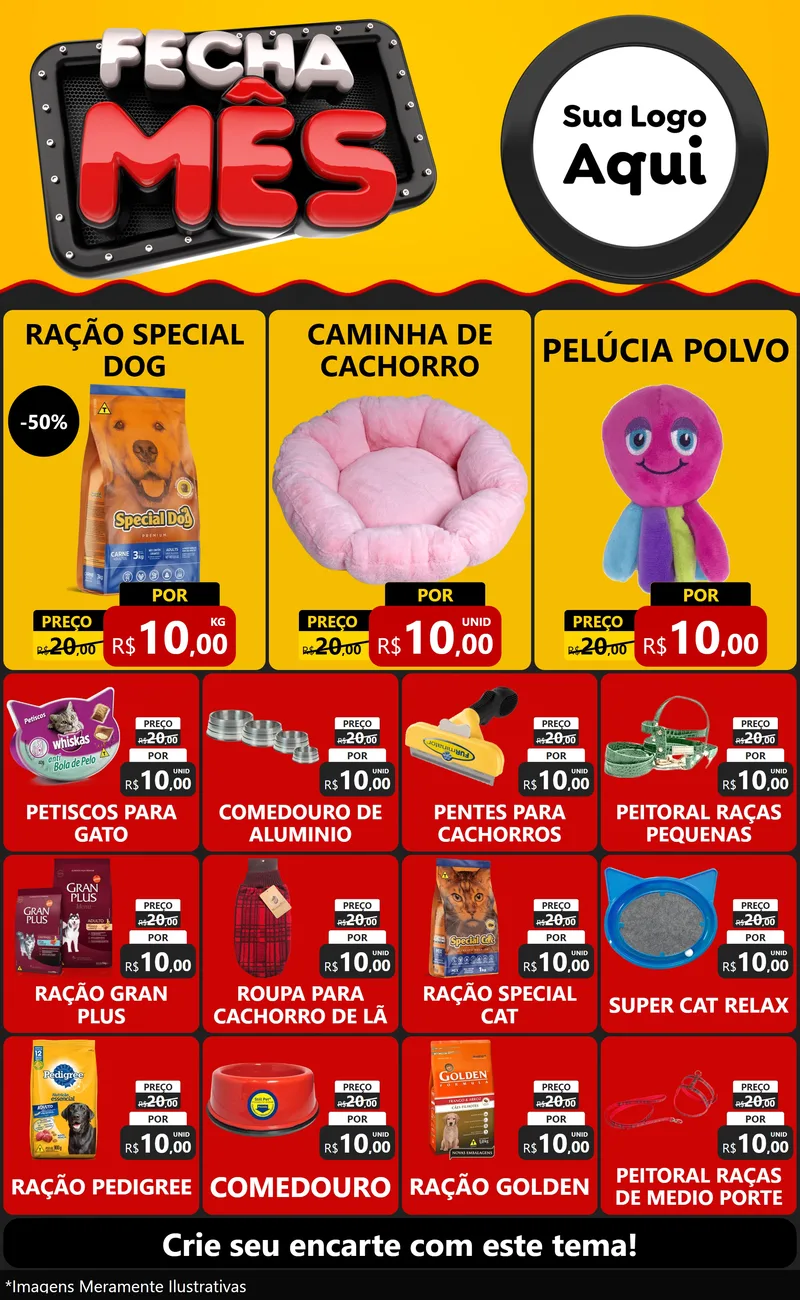 Modelo de Encarte para Encarte Grande com o tema Fecha Mês para Pet Shop