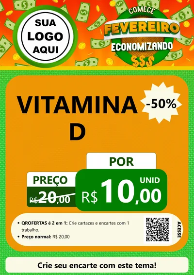 Modelo de Cartaz para Cartaz A4 Vertical com o tema Comece Fevereiro Economizando para Farmácia