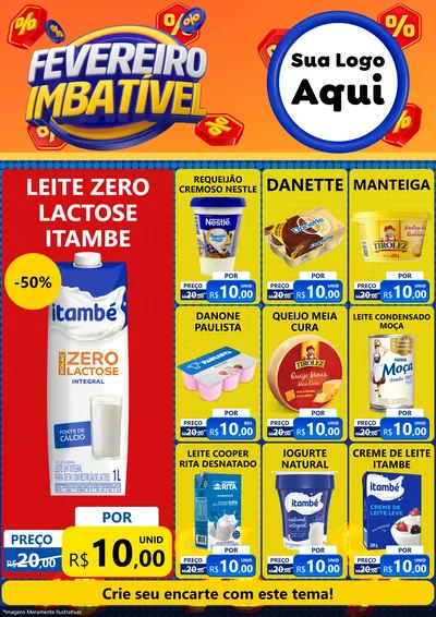 Modelo de Encarte para Encarte A4 Vertical com o tema Fevereiro Imbatível para Frios e Laticínios