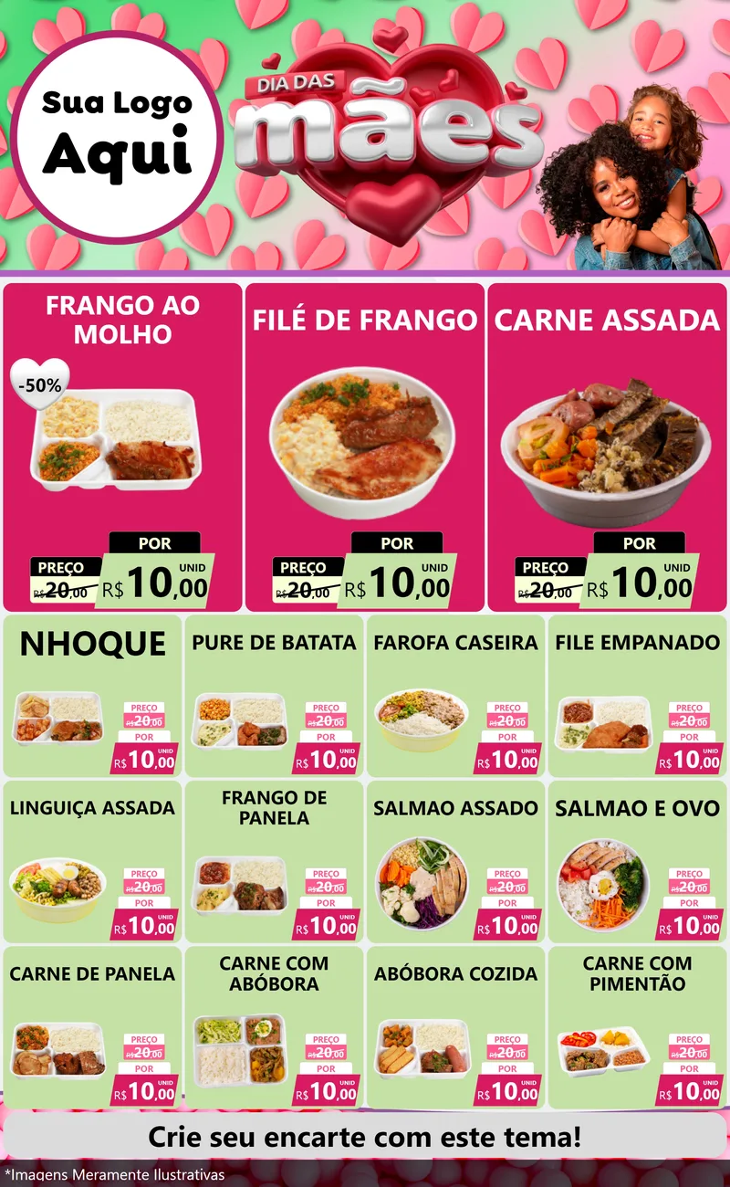 Modelo de Encarte para Encarte Grande com o tema Dia das Mães para Restaurante