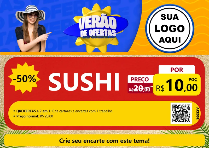 Modelo de Cartaz para Cartaz A4 Horizontal com o tema Verão de Ofertas para Comida japonesa