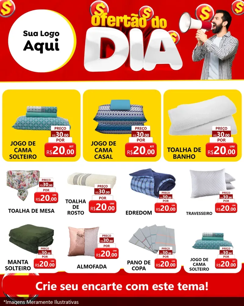 Modelo de Rede Social para Feed Instagram com o tema Ofertão do dia para Cama, Mesa e Banho