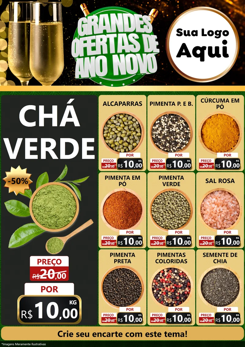Modelo de Encarte para Encarte A4 Vertical com o tema Grandes Ofertas de Ano Novo para Produtos Naturais