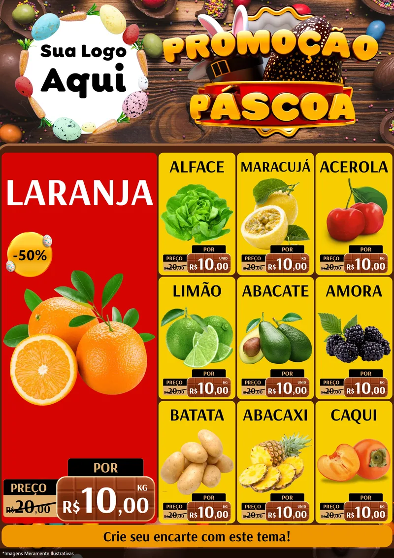Modelo de Encarte para Encarte A4 Vertical com o tema Promoção Páscoa para Hortifrúti