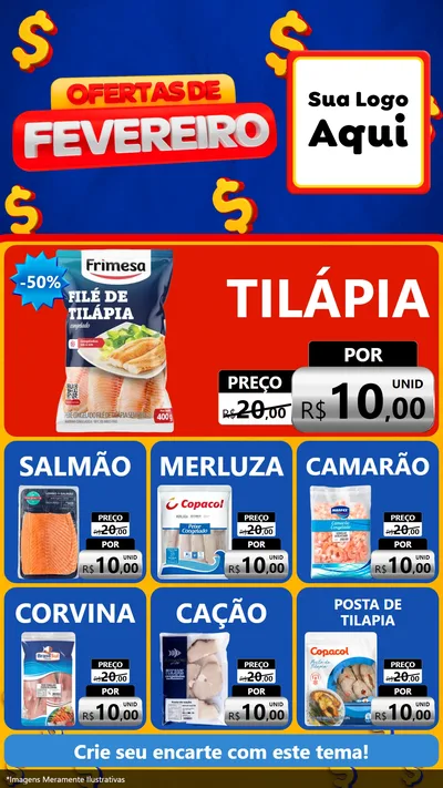 Modelo de Rede Social para Stories com o tema Ofertas de Fevereiro para Peixaria
