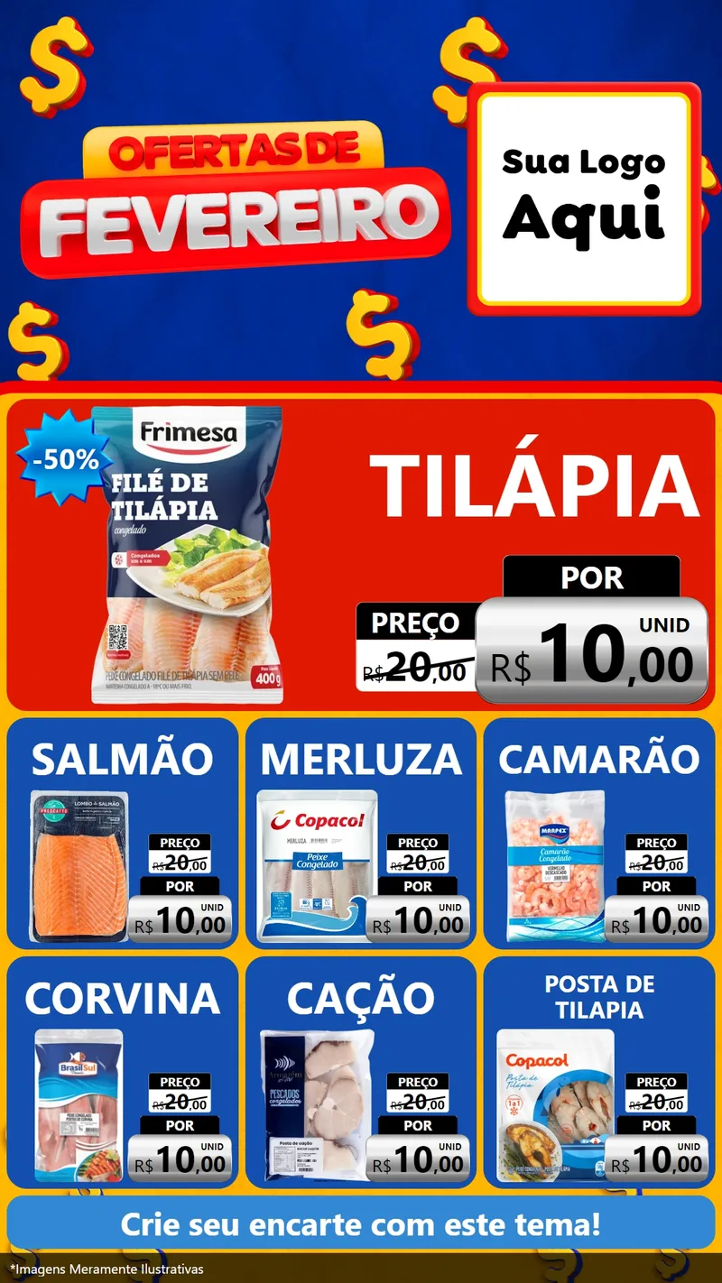 Modelo de Rede Social para Stories com o tema Ofertas de Fevereiro para Peixaria