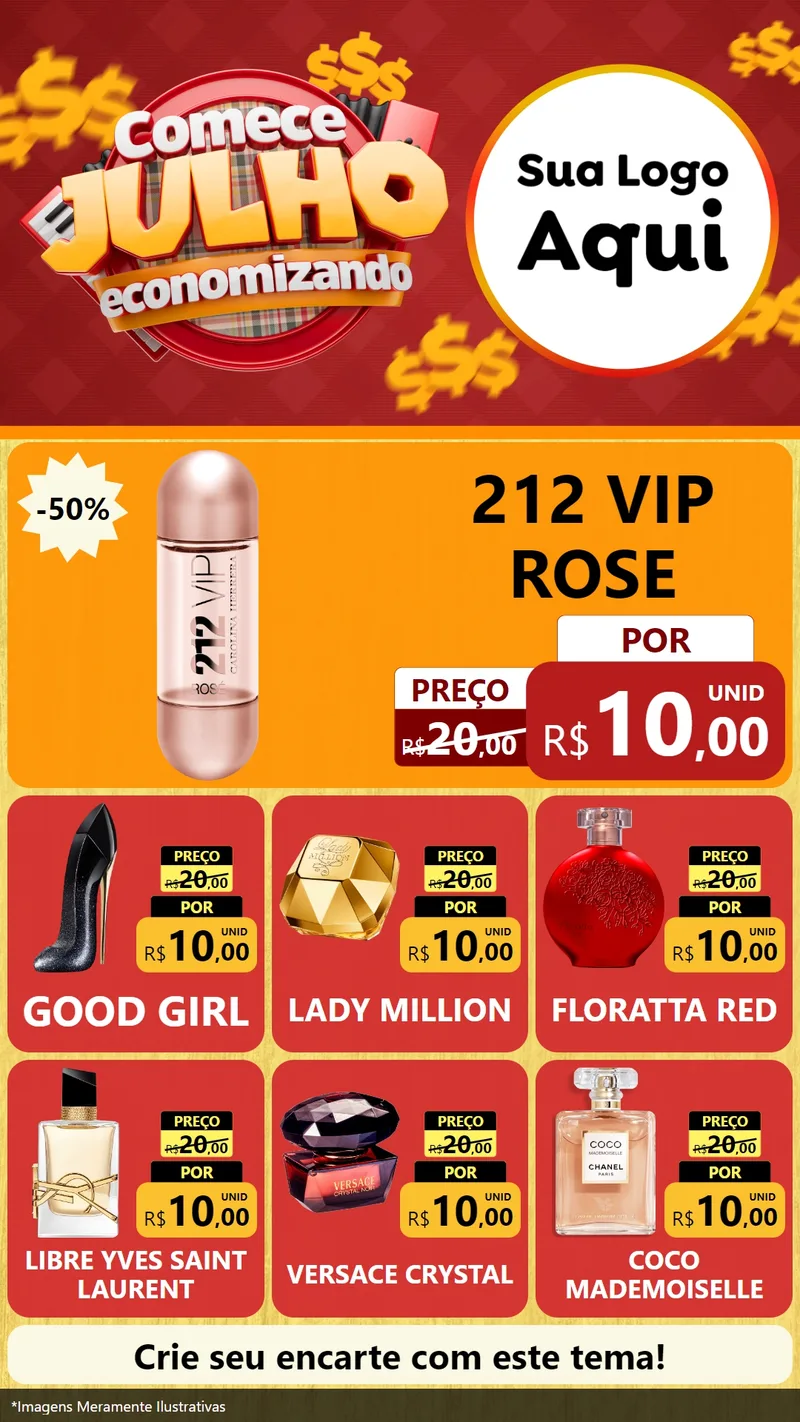Modelo de Rede Social para Stories com o tema Comece Julho Economizando para Perfumes