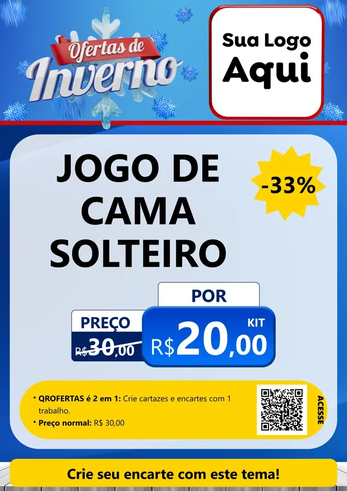 Modelo de Cartaz para Cartaz A4 Vertical com o tema Ofertas de Inverno para Cama, Mesa e Banho