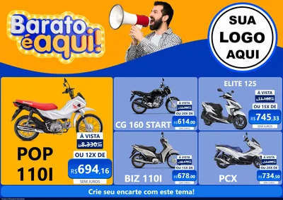 Modelo de Encarte para Encarte A4 Horizontal com o tema Barato é aqui para Concessionaria de Motos
