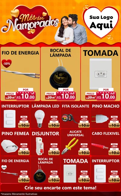 Modelo de Encarte para Encarte Grande com o tema Mês dos Namorados para Materiais Elétricos
