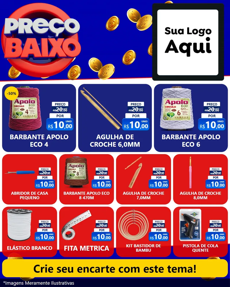 Modelo de Rede Social para Feed Instagram com o tema Preço Baixo para Armarinho e Aviamentos