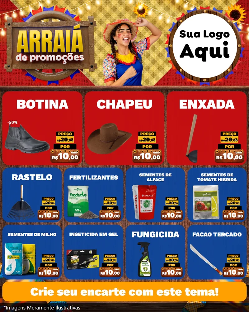 Modelo de Rede Social para Feed Instagram com o tema Arraiá de Promoções para Agropecuária