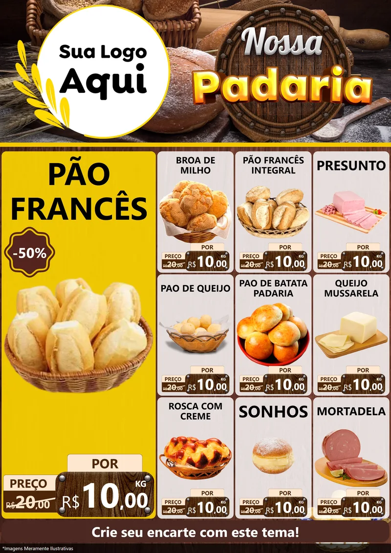 Modelo de Encarte para Encarte A4 Vertical com o tema Nossa Padaria para Padaria
