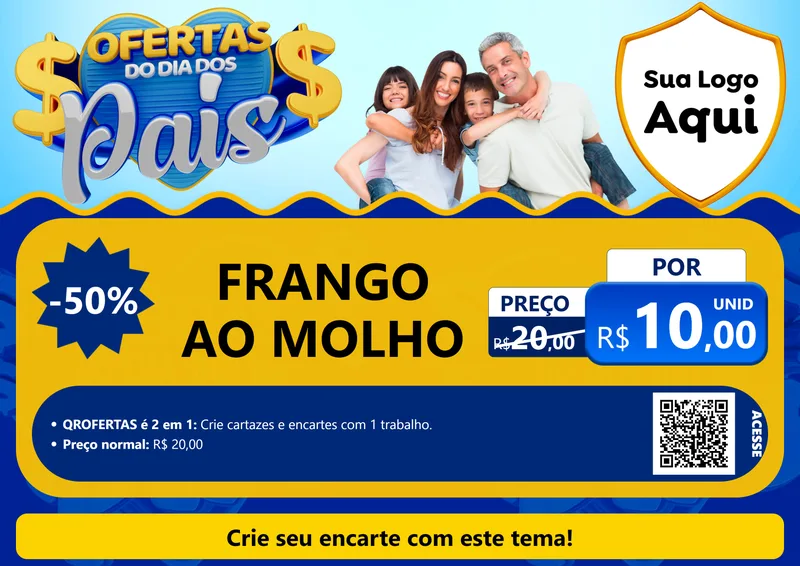 Modelo de Cartaz para Cartaz A4 Horizontal com o tema Ofertas do Dia dos Pais para Restaurante