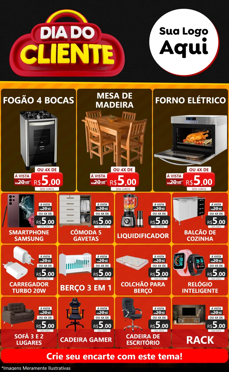 Modelo de Encarte para Encarte Grande com o tema Dia do Cliente para Móveis e Eletro