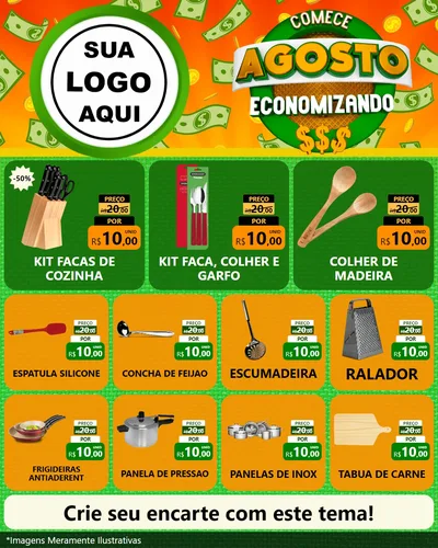 Modelo de Rede Social para Feed Instagram com o tema Comece Agosto Economizando para Utilidades Domésticas