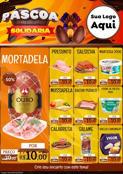 Modelo de Encarte para Encarte A4 Vertical com o tema Páscoa Solidária para Frios e Laticínios