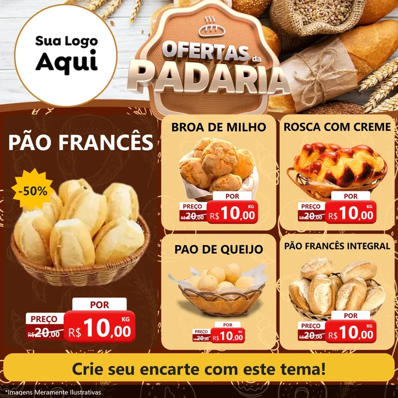 Modelo de Rede Social para Feed Facebook com o tema Ofertas da Padaria para Padaria