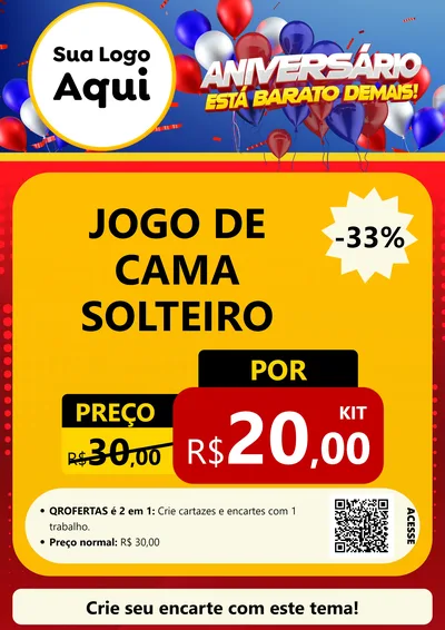 Modelo de Cartaz para Cartaz A4 Vertical com o tema Aniversário para Cama, Mesa e Banho