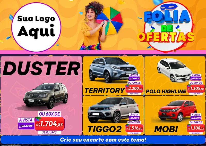 Modelo de Encarte para Encarte A4 Horizontal com o tema Folia de Ofertas para Concessionaria de Carros