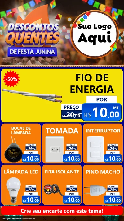 Modelo de Rede Social para Stories com o tema Descontos Quentes de Festa Junina para Materiais Elétricos
