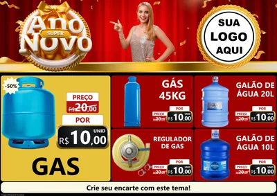 Modelo de Encarte para Encarte A4 Horizontal com o tema Super Ano Novo para Água e gás