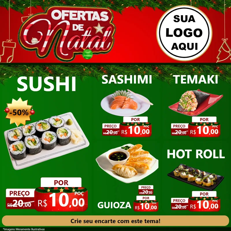 Modelo de Rede Social para Feed Facebook com o tema Ofertas de Natal para Comida japonesa