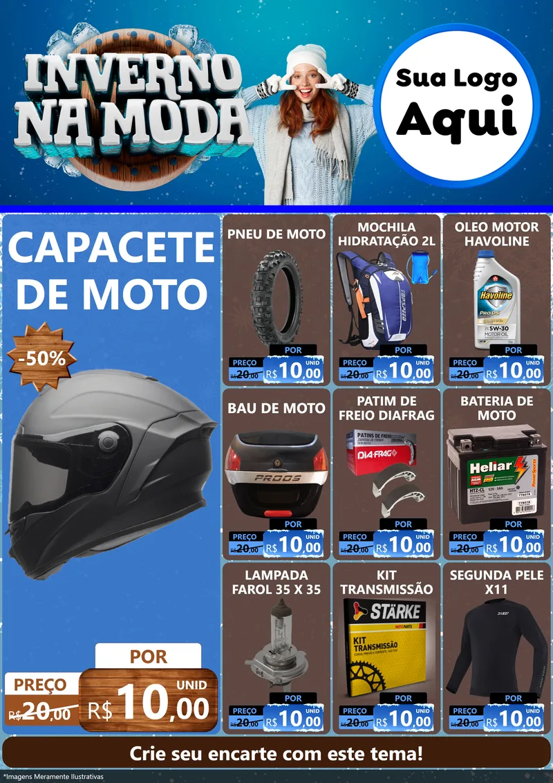 Modelo de Encarte para Encarte A4 Vertical com o tema Inverno na Moda para Moto peças