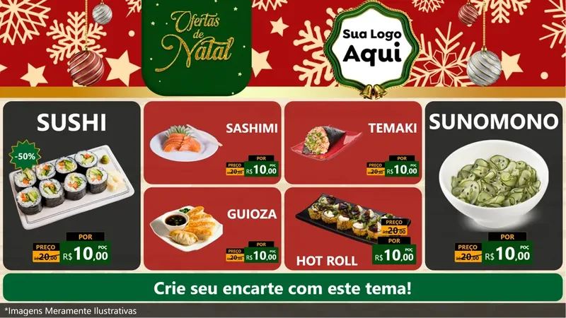 Modelo de TV para TV Horizontal com o tema Natal de Ofertas para Comida japonesa