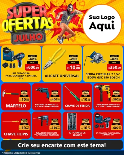 Modelo de Rede Social para Feed Instagram com o tema Super Ofertas Julho para Maquinas e Ferramentas