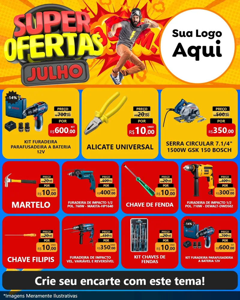 Modelo de Rede Social para Feed Instagram com o tema Super Ofertas Julho para Maquinas e Ferramentas