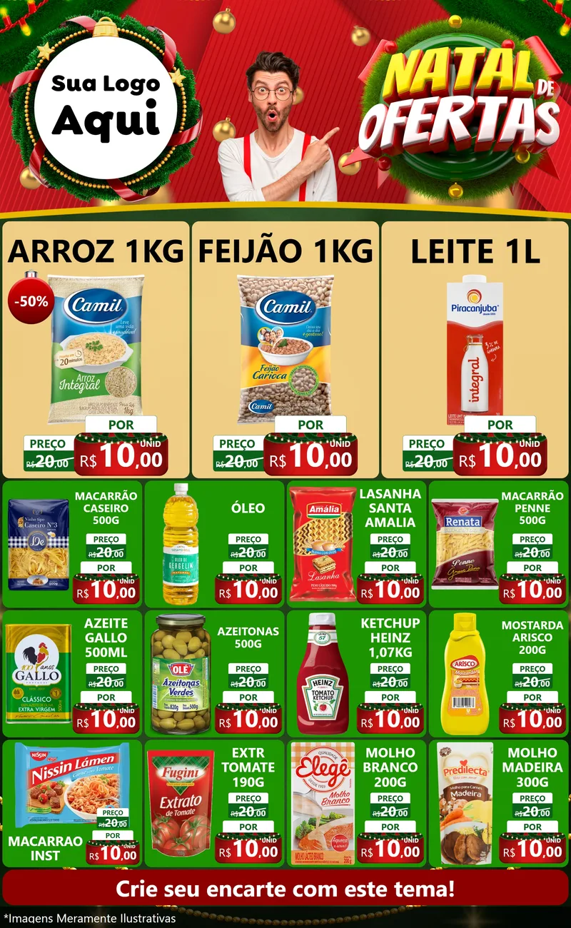 Modelo de Encarte para Encarte Grande com o tema Natal de Ofertas para Supermercado